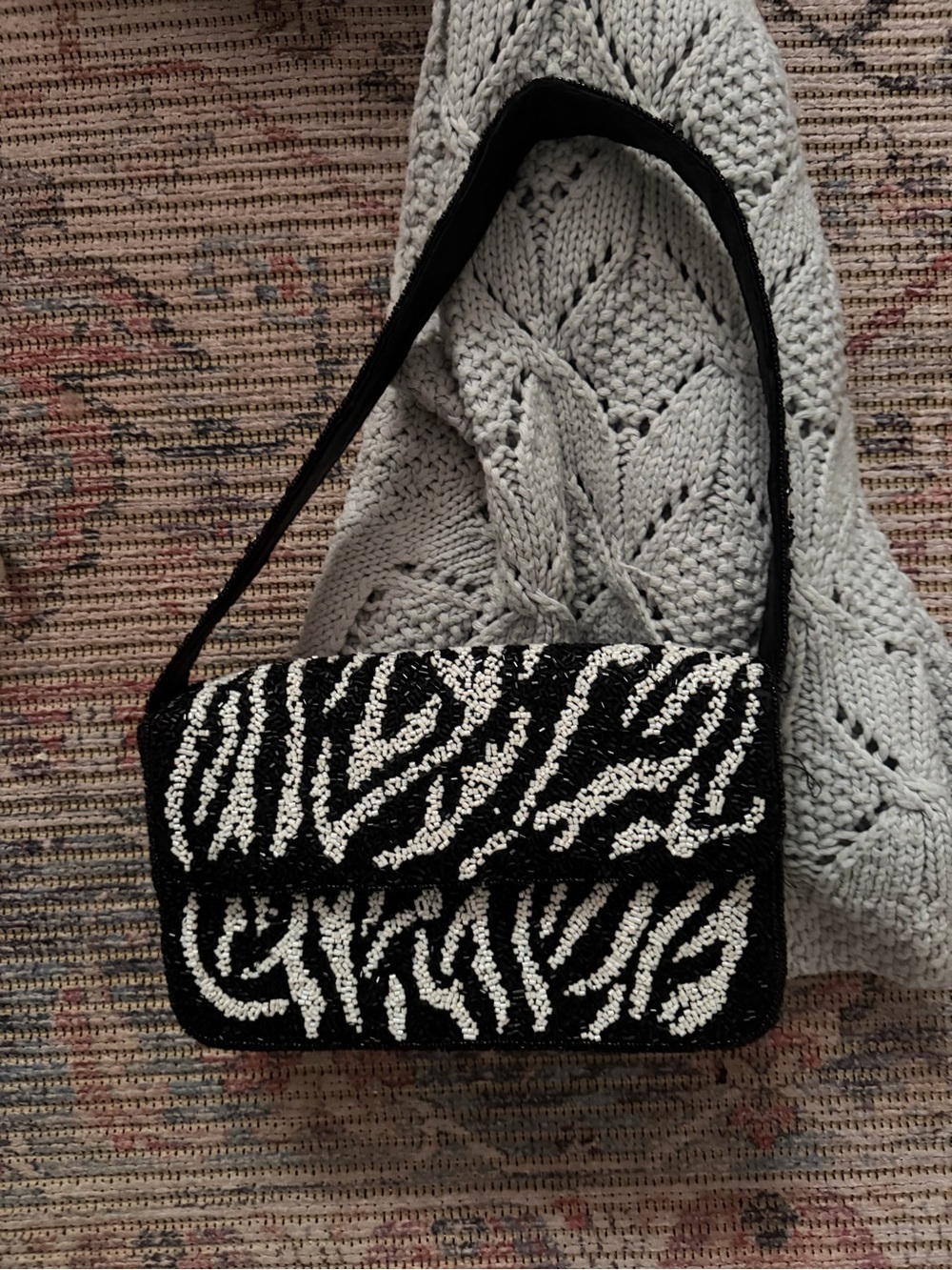Black & White Beaded Zebra Shoulder Bag